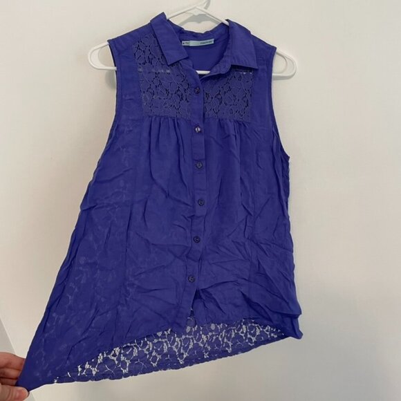 MAURICES Purple Floral Lace Panels Collared Button Down Twee 2012 Tank Blouse - Picture 6 of 15